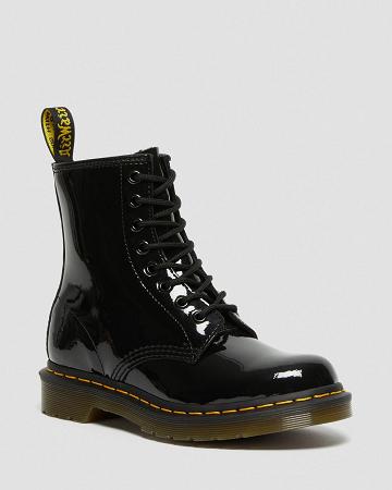 Black Women's Dr Martens 1460 Patent Leather Lace Up Boots | CA 195MQZ